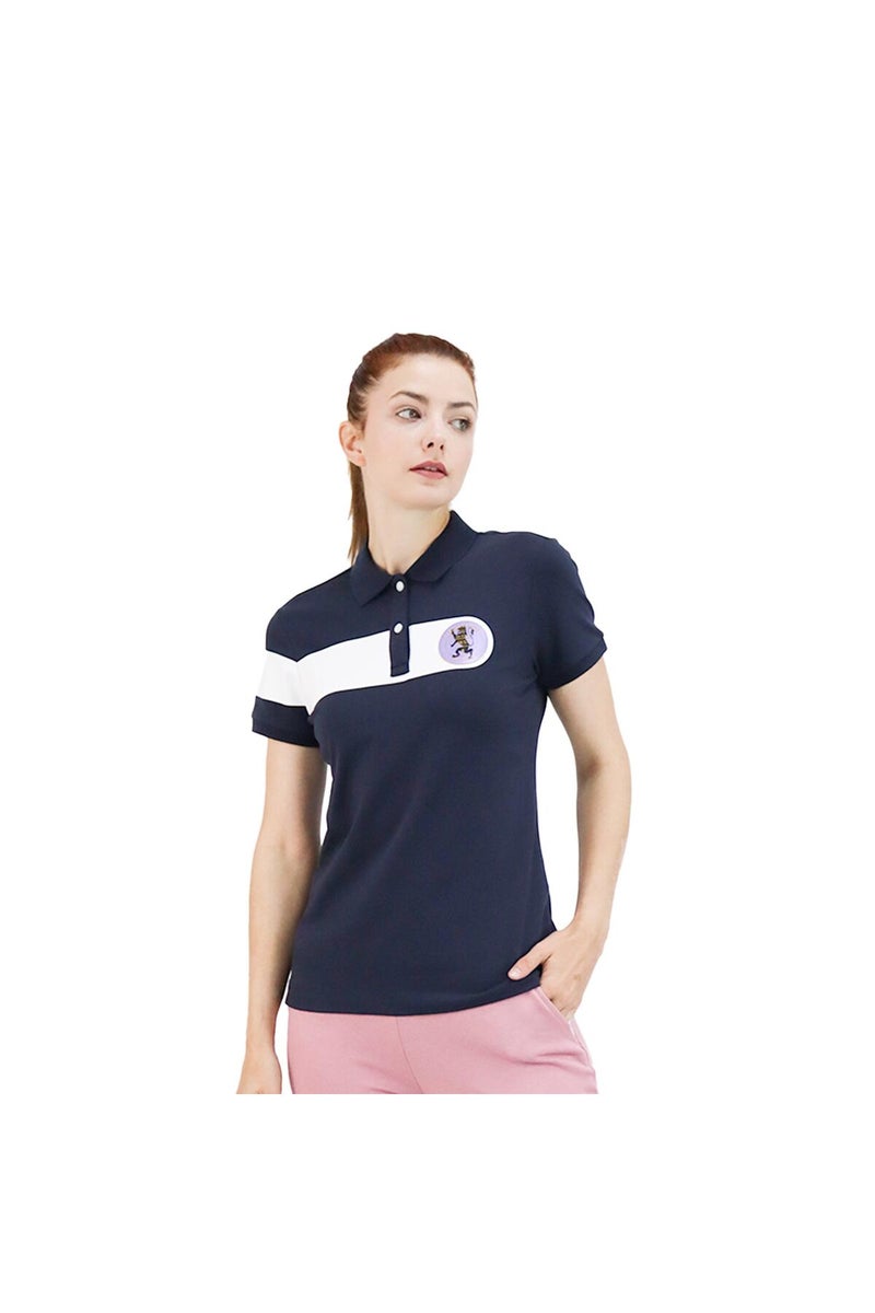 GIORDANO Women's Navy Polo Shirt with Embroidered Detail - Image 1
